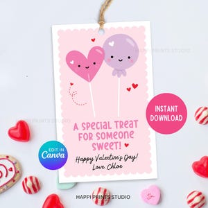 Valentine-snoeptag, speciale traktatie voor iemand Sweet Valentines Day Card, school Valentine afdrukbare, bewerkbare hartlolly Valentine-tag