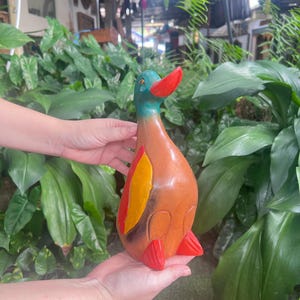 Large 10 inch Wooden Hand Carved Wooden Duck Statue, Sculpture Art Decorative Rustic Home Decor Accent Handmade Handcrafted Decoration.