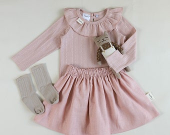 Rüschenshirt Shirt Langarmshirt Tshirt Mädchenkleidung Rüsche Rock Leinenrock Kinderrock Leinen Baumwolle Kleiderset Mädchenset