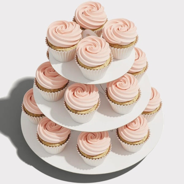 White Cupcake Stand Tower - 3 Tier Cardboard Cupcake Holder for Parties, Cupcake Display Stand