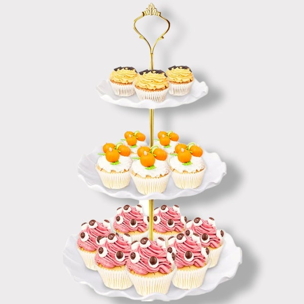 Elegant 3 Tier Cupcake Stand Holder - White Plastic Cup Cake Tower for Cupcakes, Donuts, Fruits, and More