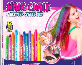 12 Vibrant Washable Hair Chalk Colors for Kids - Temporary Hair Color, Easter Basket Stuffers for Teens, 8-12 Years Old, Birthday Gifts