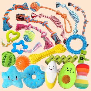 25-Piece Luxury Puppy Chew Toy Set with Ropes, Squeakers, and Treat Ball | Interactive Dog Toys for Teething Small Dogs