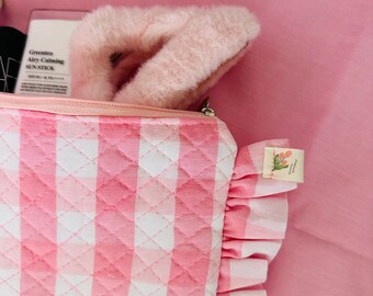 Quilted, ruffled clutch,  pink small handbag,clutch bag