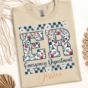 Sweater met bloemen spoedafdeling, aangepast shirt spoedafdeling, shirt spoedafdeling, shirt verpleegkundige, cadeau verpleegkundige, T-shirt spoedeisende hulp
