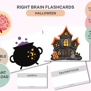 12 Halloween Flashcards + Right Brain Flashcards + Nomenclature + Editable PDF + Home Education + School Supplies + Toys