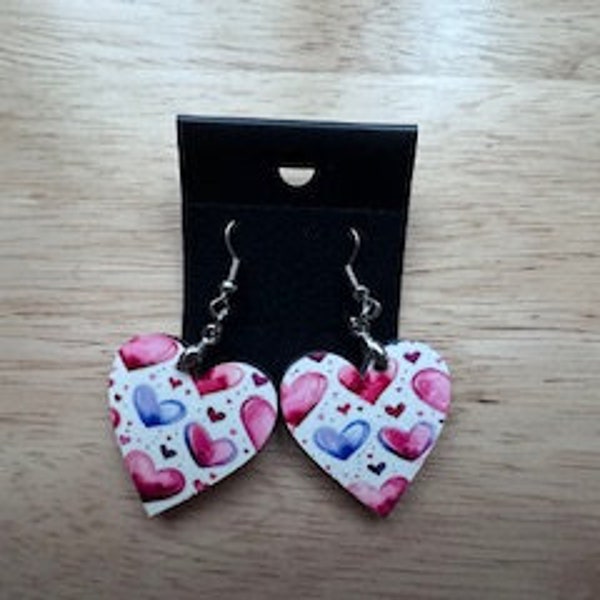 Earring Heart Shape dangle with heart designs, Valentine day, Birthday, loved one, sleek and elegant design, sublimation design