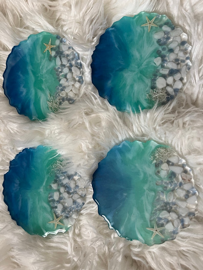 Shell Rim Coasters Ocean Scene Coaster Set - Etsy
