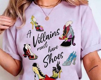 Camiseta vintage "A Villains Must Have Shoes", camiseta de villanos de Disney, Úrsula, Maléfica, Hades y Cruella, viaje familiar a Disneyland 2026