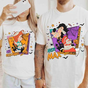 Custom Retro Disney Halloween Couple Her Max His Roxanne Mummy Shirt, A Goofy Movie T-shirt, Halloween Party Tee, Disneyland Halloween Trip