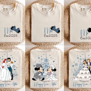 Disney Mrs And Mr Two Sided Shirt, Mickey Minnie Couple Happy Ever After Tee, Disney Wedding Shirts, Just Married Honeymoon Matching T-Shirt