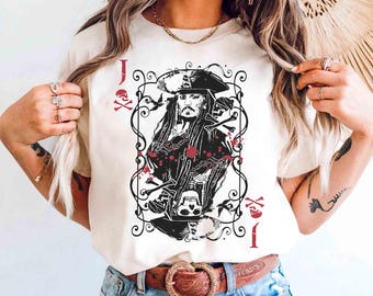 Disney Pirates of the Caribbean Jack Sparrow Playing Card Retro Shirt, Magic Kingdom Pirates Night Tee, Disneyland Family Vacation Gift