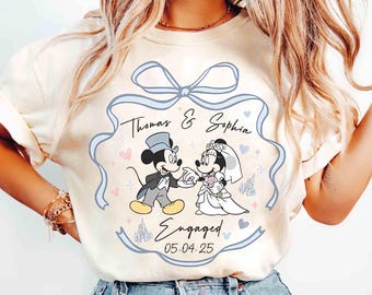 Camiseta personalizada de "Señora y Señor", camiseta de la época de los prometidos de Disney, camiseta de Minnie, Sra., Mickey y Sr., camiseta a juego para "comprometidos", camiseta personalizada de pareja de Disneyland