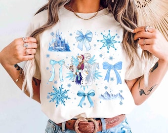 Disney Frost Akvarell Coquette Rosetter T-shirts, Elsa Anna Prinsessa Snöflingor T-shirt, Olaf och Sven T-shirt, Magic Kingdom Disneyland Familjeresa