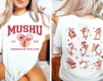 Camiseta divertida de dos caras con el dragón Mushu "Deshonor en tu vaca", camiseta de la princesa Mulán de Disney, viaje familiar a Magic Kingdom Disneyland 2026