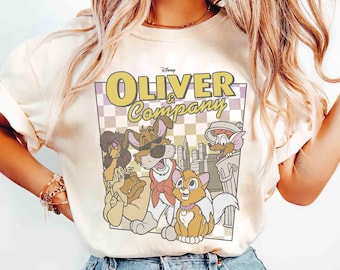 Disney Retro 90s Style Group Shot Oliver & Company Characters Shirt, Georgette Oliver Dodger Tee, Magic Kingdom Disneyland Family Gift