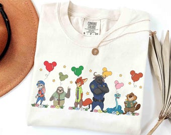 ディズニー ズートピア2 キャラクター バルーン シャツ、ジュディ・ホップス ニック・ワイルド ゲイリー・デ・スネーク Tシャツ、ズートポリス、ディズニーランド家族旅行、ズートピアの誕生日