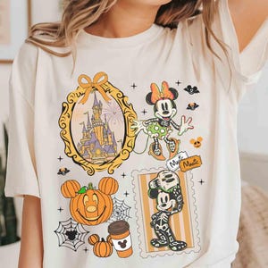 Coquette Disney Castle Mickey Minnie Skeleton Halloween T-shirt, Mickey&#39;s Not So Scary Party Matching Tee, Disneyland Halloween Family Trip