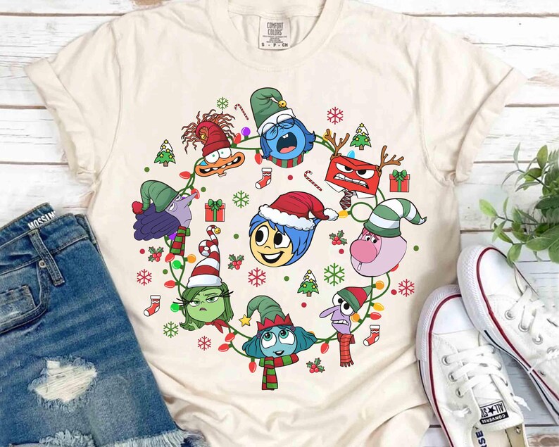 Pixar Inside Out 2 Characters Christmas Light Matching Shirts, Disney
