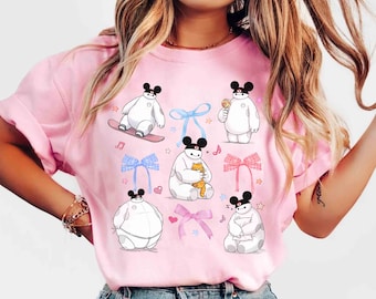 Koszulka Coquette Bows Disney Baymax z uszami Myszki Miki, koszulka Big Hero 6, pasująca koszulka rodzinna na wycieczkę do Disneylandu, prezent urodzinowy dla Hiro Hamady Baymax