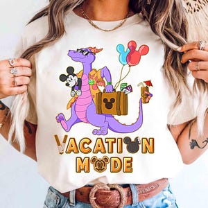 Funny Figment & Mickey Mouse Balloons Vacation Mode T-shirt, Disney Epcot Travel Around The World Tee, WDW Family Vacation Trip 2025 Shirt