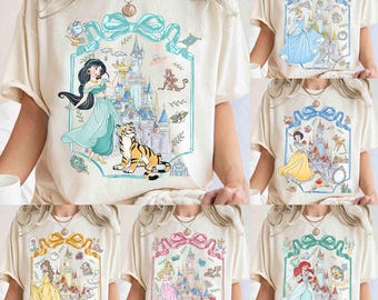 Coquette Bow Disney Princess Vintage Shirt, Belle Ariel Elsa Cinderella, Magic Kingdom Magical Castle Tee, Walt Disney Disney Girl Trip Gift