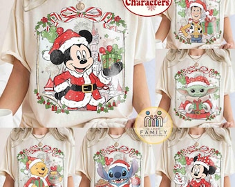 すべてのキャラクターをカスタマイズできるディズニー マジカル キャッスル クリスマス シャツ、ファミリー向けパジャマ お揃い T シャツ、ミッキーと仲間たちのディズニーランド クリスマス パーティー ギフト