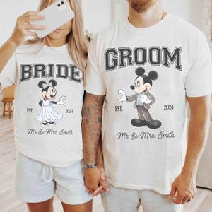 Disney Bride and Groom Shirt, Mickey & Minnie Wedding Tee, Mr and Mrs Shirt, Just Married, Bachelorette Party Tee, Wedding Anniversary Gift