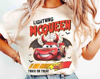 Camiseta retro de Halloween de Lightning MC Queen, camiseta a juego de Mickey's Not So Scary de Disney Cars, viaje familiar a Disneyland 2026 Hlw