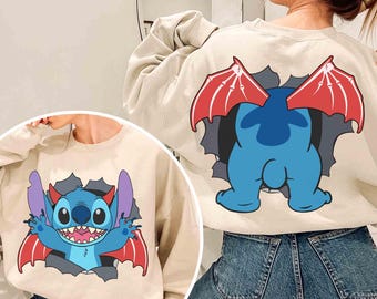 Maglietta da Halloween con costume da vampiro Disney Stitch a due lati, maglietta di Halloween Lilo & Stitch, regalo per la stagione spettrale, festa di Halloween a Disneyland 2026