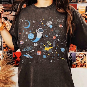 Cute Disney Wall-E and Eve In Space Vintage T-shirt, Disney Pixar Wall-E Eve Constellations Tee, Disneyland Resort Family 2025 Trip Tee