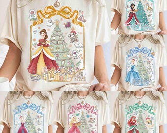 Coquette Disney Princess Christmas Shirt, Belle Ariel Xmas, Magic Kingdom Magical Castle Christmas Tee, Walt Disney Disney Girl Trip Gifts