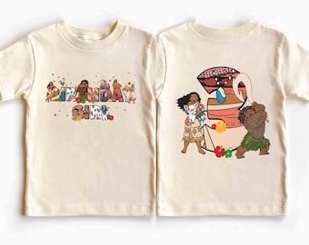 Camiseta de cumpleaños de Moana personalizada de 2 caras para niña, camiseta a juego personalizada Disney Hei Hei Pua Maui Tamatoa, regalo para niña para viaje a Disneyland.