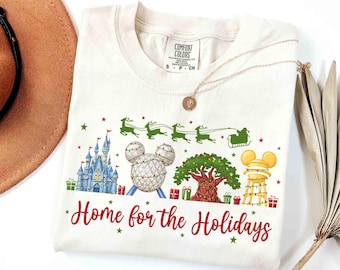Disney Christmas Four Parks Home For The Holidays Shirt, Epcot Center T-shirt, Mickey's Very Merry Xmas Party Tee, Disneyland Family Trip