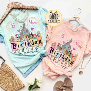 Camiseta personalizada de cumpleaños de princesa Disney para niña, camiseta de equipo de cumpleaños para niña, regalo a juego para viaje de cumpleaños familiar al castillo de Disneyland de WDW