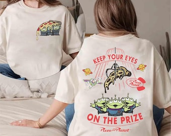 Camiseta de dos caras de Toy Story Aliens Pizza Planet, divertida camiseta de Buzz Lightyear Aliens, camiseta de Disney Toy Story Land, viaje familiar a Disneyland 2026
