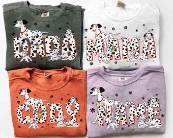 Custom Name 101 Dalmatians Family Matching Shirts, Mom Dad Disney T-shirt, Personalized Pongo Perdita Patch Kids Toddler Birthday Gift Tee