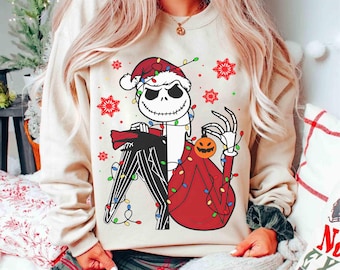 Jack Skellington Weihnachtsmann Weihnachtslicht Shirt, Nightmare Bevor Jack Weihnachten, Jack & Sally Tee, Disneyland Familie Weihnachtsreise 2026
