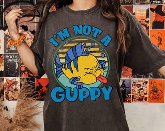 Vintage The Little Mermaid Bot I Am Not A Guppy Shirt, grappige bot vis Disney gewassen T-shirt, Magic Kingdom, Disneyland familie-uitstapje