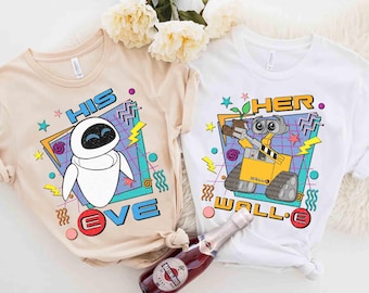 Retro Disney Pixar Disney Pixar Wall-E Her Eve Sein T-Shirt, Disney Paare Valentine_s Day Passendes T-Shirt, BTW Disneyland Urlaubsreise Geschenk