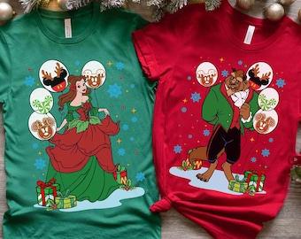 Retro 90s Beauty and The Beast Christmas Shirt, Disney Enchanted Balloons Design, Mickey_s Xmas Party, Couple Matching Gift, Holiday Tee