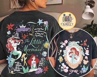2-sided Coquette Watercolor Disney The Little Mermaid T-shirt, But Daddy I Love Him Tee, Ariel Princess Flounder Sebastian, WDW Girls Trip