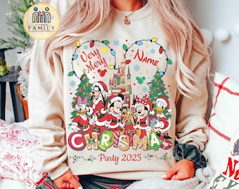 Camiseta personalizada de Mickey Mouse "Muy Feliz Navidad 2026", camiseta navideña de Disney Mickey y sus amigos, regalos familiares para vacaciones en Disneyland
