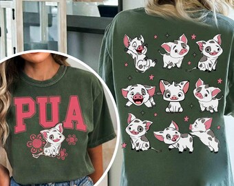 Camiseta floral de dos caras con diseño de Pua Pig y emociones, camiseta de la película Disney Moana 2 (2026), ideal para viajes familiares a Disneyland, regalo para el Parque Magic Kingdom.