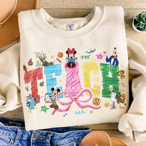 Coquette Bow Disney Teacher Characters Shirt, Happy Teacher's Day 2025, Teacher Life Gift, Coquette Teach, Mickey and friends Teach Shirt
