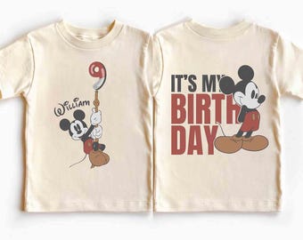 Custom Kid Toddler Name Age Mickey and Minnie With Balloon Shirt, Personalized Mickey Mouse It's My Birthday Gift, Disneyland Family Trip