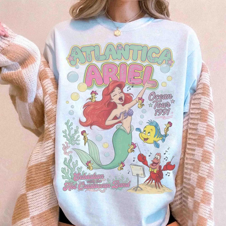 Watercolor Disney Ariel Princess Shirt, The Little Mermaid Tee, Sebastian And Flounder, Girly Aesthetic Disney Girls Trip Tee, Magic Kingdom image 1