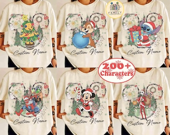 Camisetas navideñas vintage de Disney Castle con todos los personajes, camiseta navideña de Mickey y sus amigos, viaje navideño familiar de Disney, regalos para grupos de Disneyland