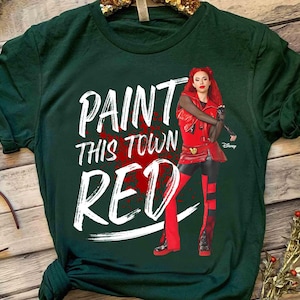 Der Aufstieg der Roten Farbe malen diese Stadt Shirts, Disney Nachkommen 4 Shirt, rotes Evie Chloe T-Shirt, Geburtstagskind 2025 Reise, Disneyland Familiengeschenk