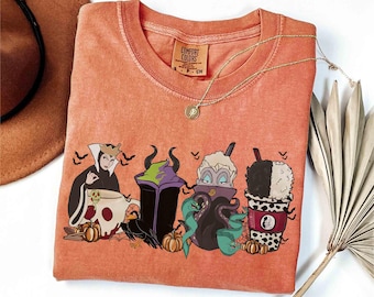 Koszulka Comfort Colors® Disney Villains Fall Drinks Coffee, Evil Friends Pumpkin Spice, Koszulka Bad Witch Disney, Koszulka Evil Queen, Disney Trip